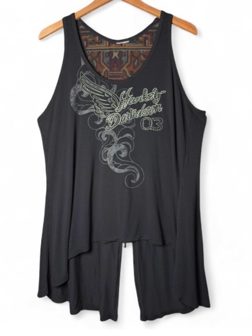 y2K Harley-Davidson Black Corset Tie Mesh Tunic Top Plus Size 1X 2X